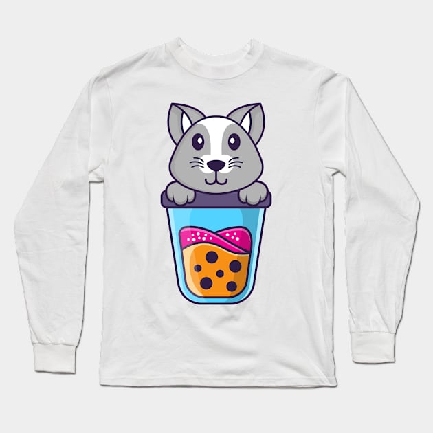 Cute rat Drinking Boba milk tea. Long Sleeve T-Shirt by kolega